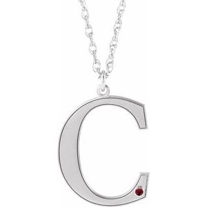 10K White Engravable Imitation Mozambique Garnet Initial C 18" Necklace