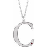 14K White Engravable Imitation Mozambique Garnet Initial C 18" Necklace