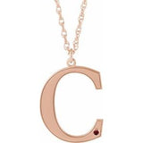 14K Rose Gold-Plated Sterling Silver Engravable Imitation Mozambique Garnet Initial C 18" Necklace