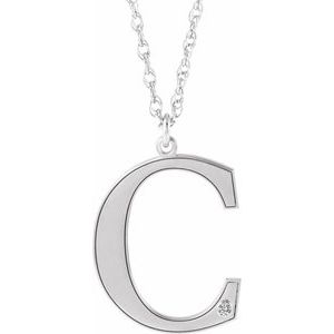 10K White Engravable Imitation Diamond Initial C 18" Necklace