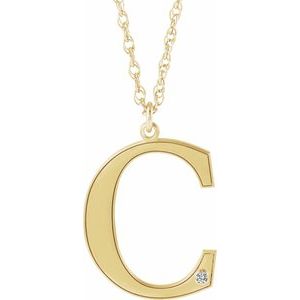 10K Yellow Engravable Imitation Diamond Initial C 18" Necklace