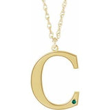 14K Yellow Gold-Plated Sterling Silver Engravable Imitation Emerald Initial C 18" Necklace