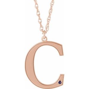 14K Rose Engravable Imitation Alexandrite Initial C 18" Necklace