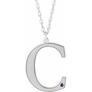 10K White Engravable Imitation Alexandrite Initial C 18" Necklace