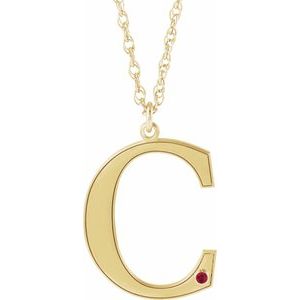 14K Yellow Engravable Imitation Ruby Initial C 18" Necklace