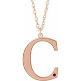 14K Rose Gold-Plated Sterling Silver Engravable Imitation Ruby Initial C 18" Necklace