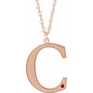 14K Rose Gold-Plated Sterling Silver Engravable Imitation Ruby Initial C 18" Necklace