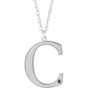 10K White Engravable Imitation Peridot Initial C 18" Necklace