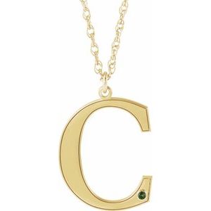 14K Yellow Engravable Imitation Peridot Initial C 18" Necklace