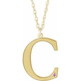 14K Yellow Engravable Imitation Pink Tourmaline Initial C 18" Necklace
