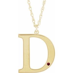 10K Yellow Engravable Imitation Mozambique Garnet Initial D 18" Necklace