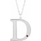 14K White Engravable Imitation Mozambique Garnet Initial D 18
