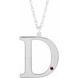 Rhodium-Plated Sterling Silver Engravable Imitation Mozambique Garnet Initial D 18" Necklace