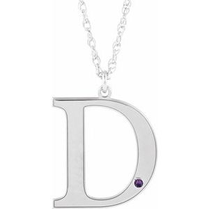 10K White Engravable Imitation Amethyst Initial D 18" Necklace