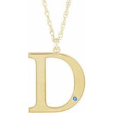 14K Yellow Gold-Plated Sterling Silver Engravable Imitation Aquamarine Initial D 18" Necklace