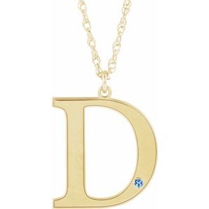 14K Yellow Engravable Imitation Aquamarine Initial D 18" Necklace