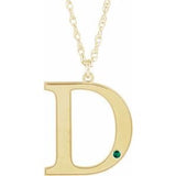 10K Yellow Engravable Imitation Emerald Initial D 18" Necklace
