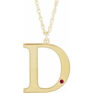10K Yellow Engravable Imitation Ruby Initial D 18" Necklace