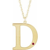 14K Yellow Gold-Plated Sterling Silver Engravable Imitation Ruby Initial D 18" Necklace