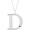 Rhodium-Plated Sterling Silver Engravable Imitation Ruby Initial D 18