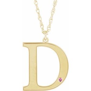 14K Yellow Gold-Plated Sterling Silver Engravable Imitation Pink Tourmaline Initial D 18" Necklace