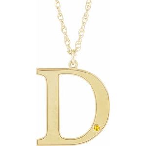 14K Yellow Engravable Imitation Citrine Initial D 18" Necklace