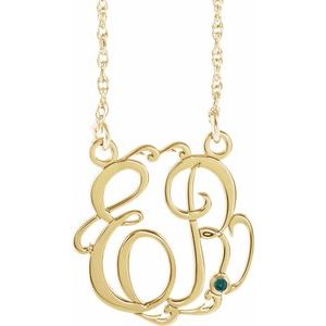 14K Yellow 20 mm 2-Initials Imitation Alexandrite Script Monogram 18" Necklace