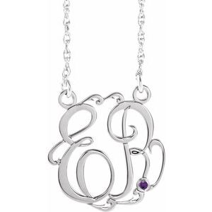 10K White 20 mm 2-Initials Imitation Amethyst Script Monogram 18" Necklace