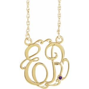 14K Yellow 20 mm 2-Initials Imitation Amethyst Script Monogram 18" Necklace
