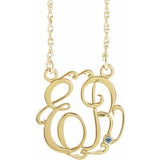 14K Yellow 20 mm 2-Initials Imitation Aquamarine Script Monogram 18" Necklace