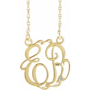 14K Yellow Gold-Plated Sterling Silver 20 mm 2 Initials .02 CT Natural Diamond Script Monogram 18" Necklace