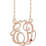 14K Rose Gold-Plated Sterling Silver 20 mm 2-Initials Imitation Ruby Script Monogram 18" Necklace