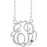 10K White 20 mm 2-Initials Imitation Ruby Script Monogram 18" Necklace