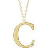 10K Yellow Engravable Imitation Blue Zircon Initial C 18" Necklace