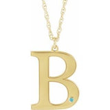 10K Yellow Engravable Imitation Blue Zircon Initial B 18" Necklace