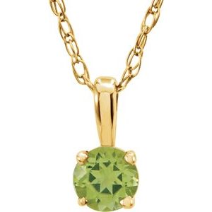 14K Yellow 3 mm Imitation Peridot Youth Solitaire 14" Necklace