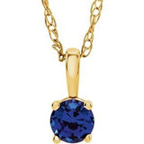 14K Yellow 3 mm Imitation Blue Sapphire Youth Solitaire 14" Necklace