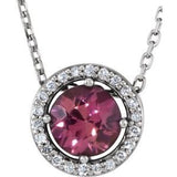 14K White Natural Pink Tourmaline & .05 CTW Natural Diamond Halo-Style 16" Necklace