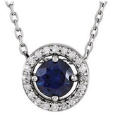 14K White Lab-Grown Blue Sapphire & .05 CTW Natural Diamond Halo-Style 16" Necklace