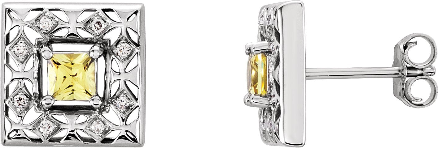 Square 4-Prong Accented Earrings