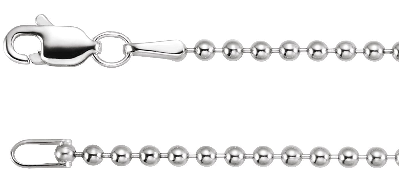 14K White Gold 1.8 mm Hollow Bead 16" Chain