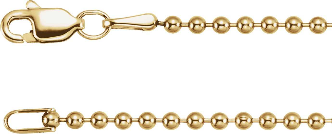 14K Yellow Gold 1.8 mm Hollow Bead 20" Chain
