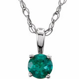 14K White 3 mm Imitation Emerald Youth Solitaire 14" Necklace