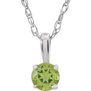 14K White 3 mm Imitation Peridot Youth Solitaire 14" Necklace
