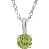 Sterling Silver 3 mm Imitation Peridot Youth Solitaire 14" Necklace