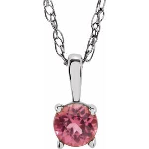 Sterling Silver 3 mm Imitation Pink Tourmaline Youth Solitaire 14" Necklace