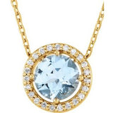 14K Yellow Natural Aquamarine & .06 CTW Natural Diamond Semi-Set Halo-Style 16" Necklace