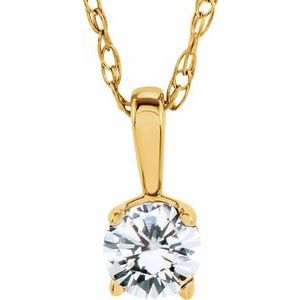 14K Yellow 3 mm Imitation Diamond Youth Solitaire 14" Necklace