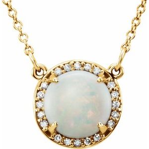 14K Yellow 8 mm Natural White Opal & .05 CTW Natural Diamond 16" Necklace
