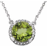 14K White 8 mm Natural Peridot & .05 CTW Natural Diamond 16" Necklace